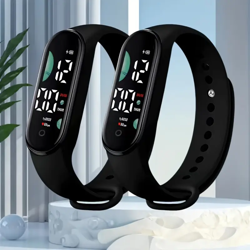 2pcs LED Electronic Watches, Outdoor Touch Screen Silicone Digital Sports Watch, Ideal Gift Choice